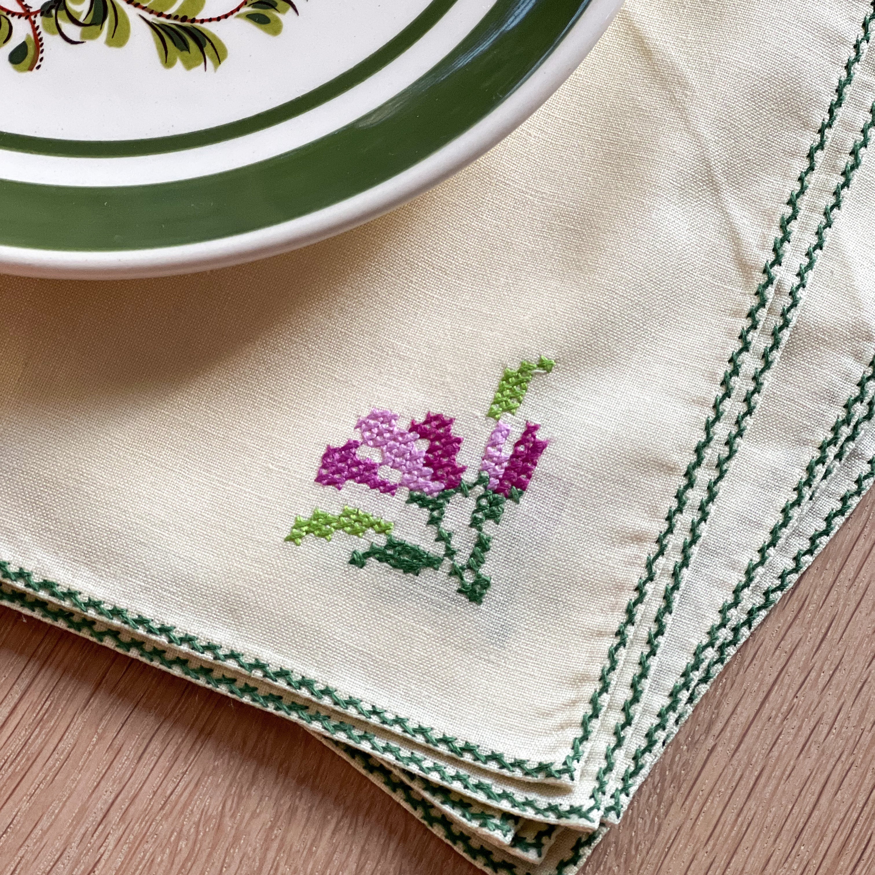 Yellow and Green Cross Stitch Napkins