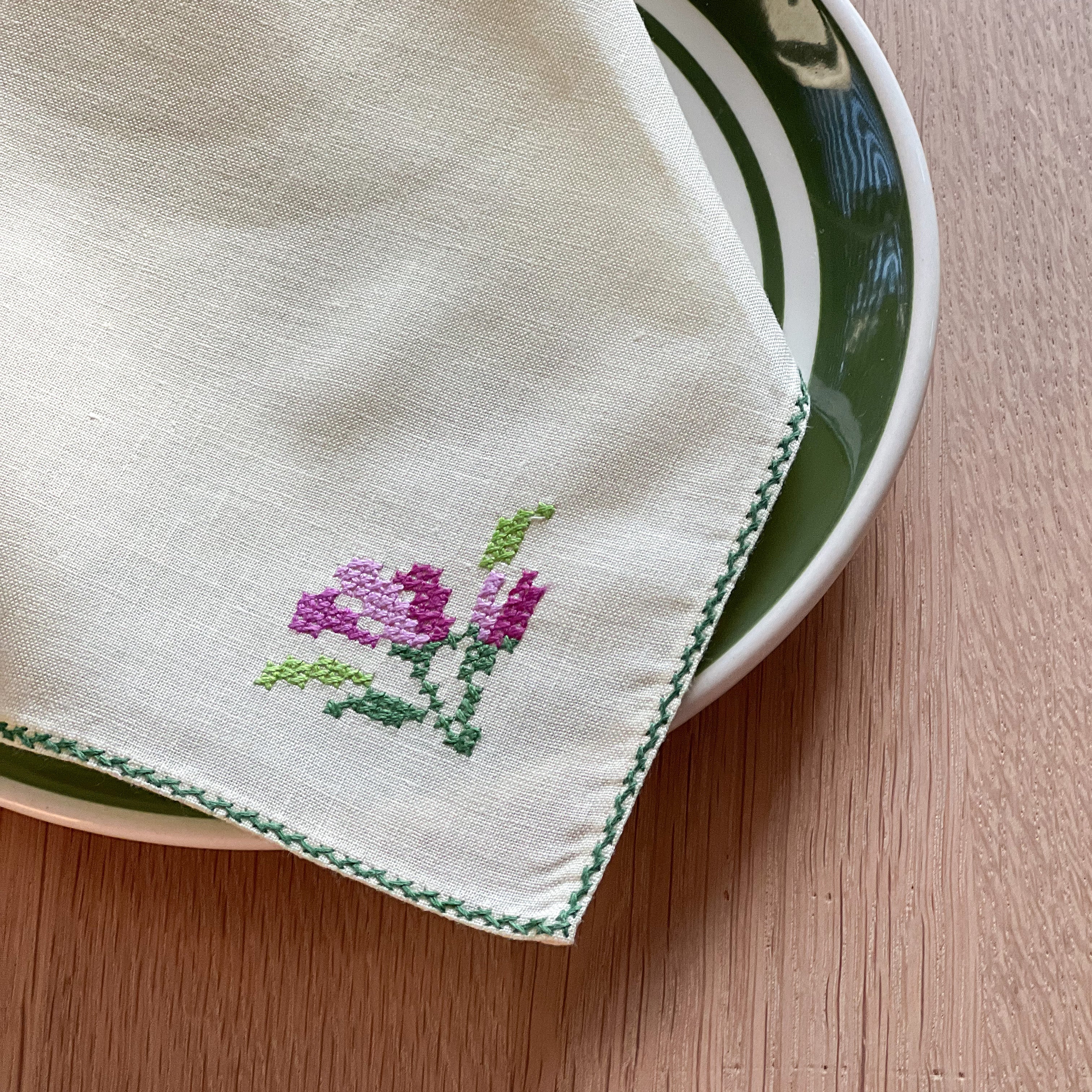 Yellow and Green Cross Stitch Napkins
