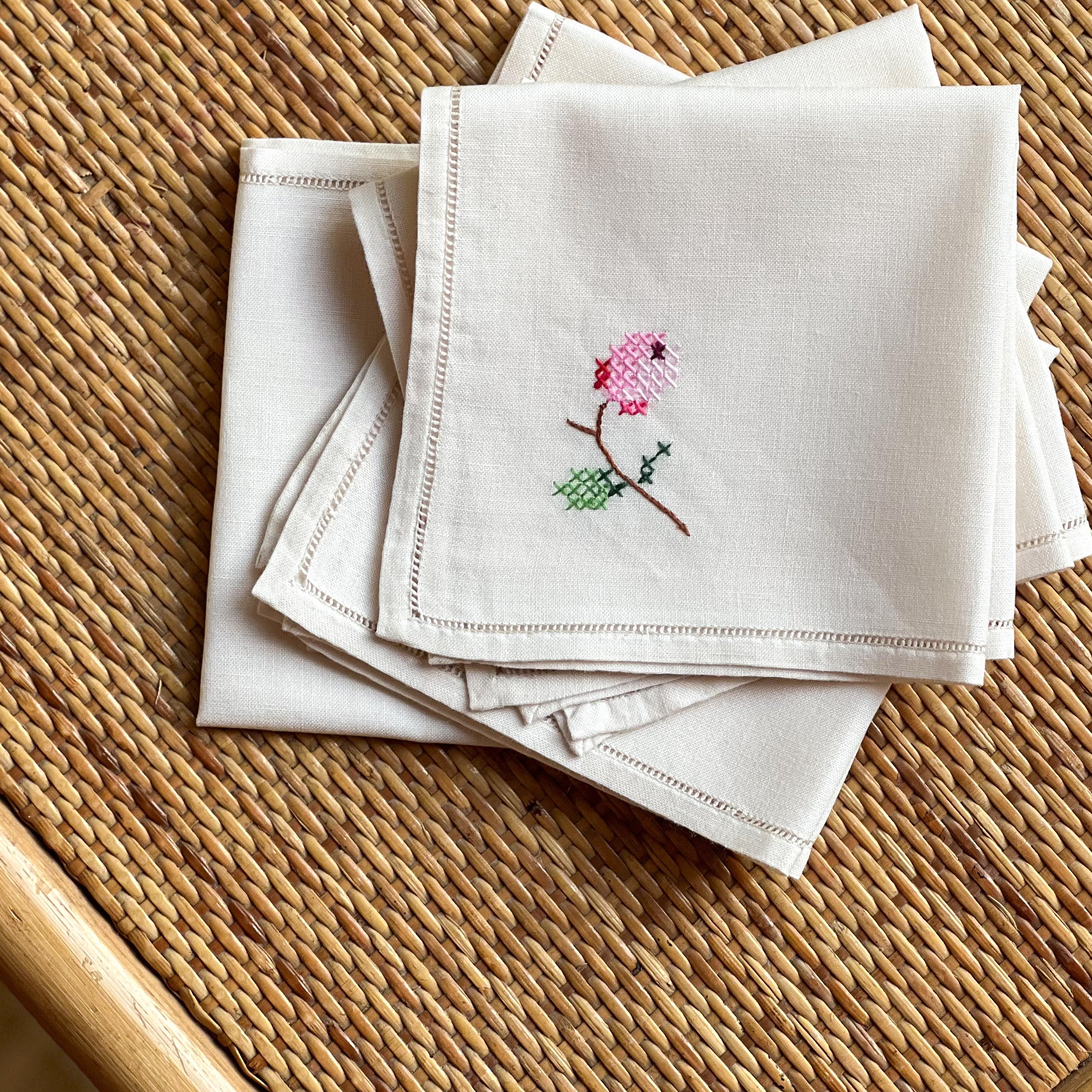 Off-white Cross Stitch Floral Napkins