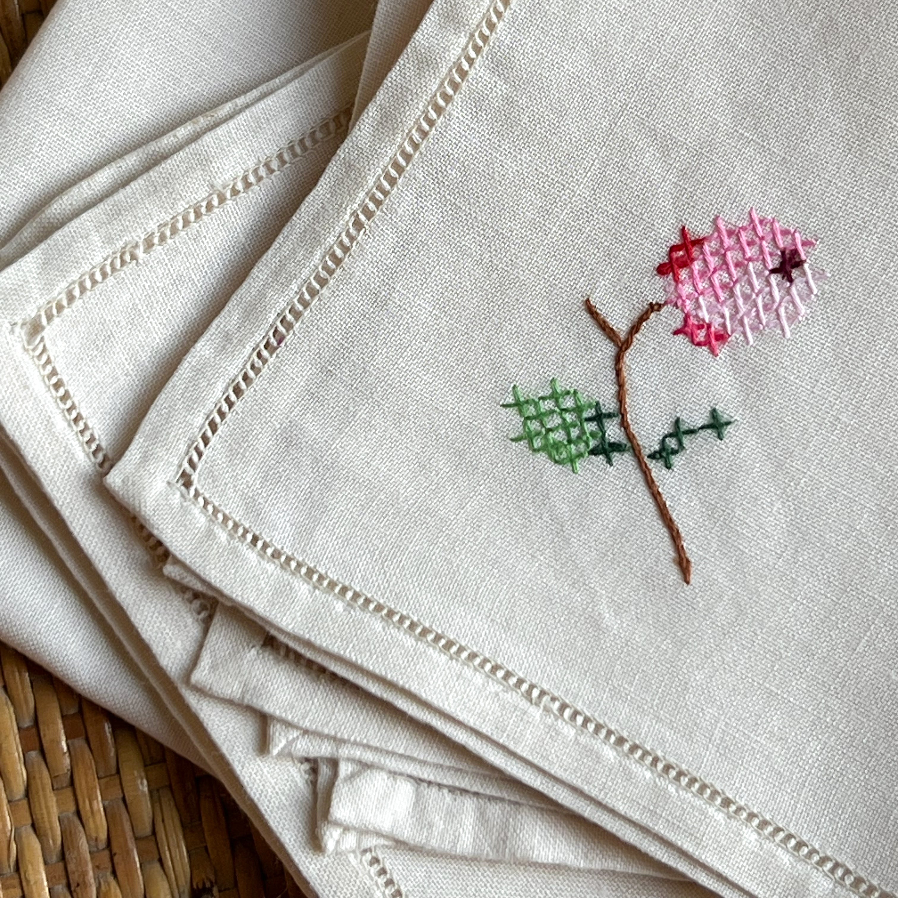Off-white Cross Stitch Floral Napkins