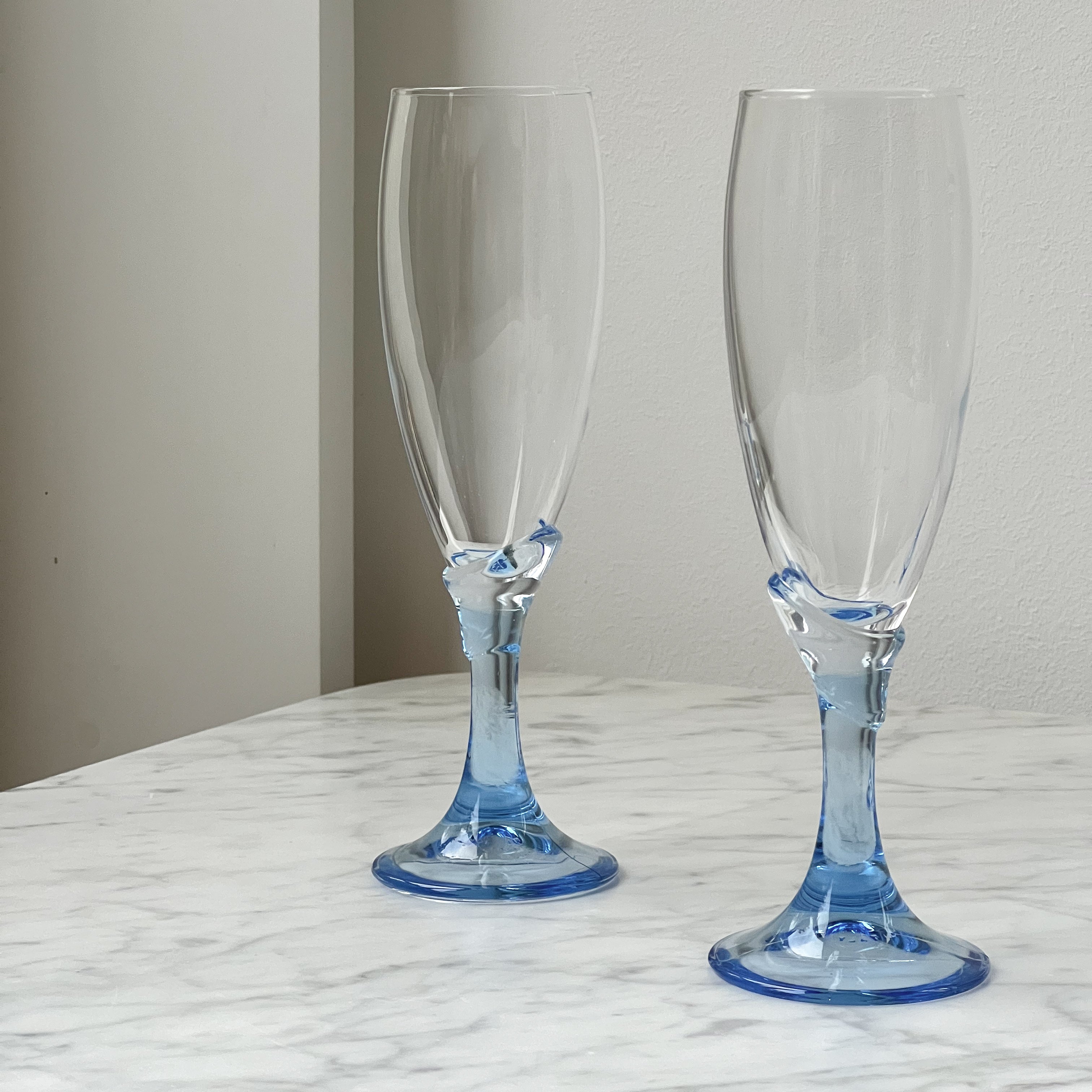 Wavy Blue Stem Champagne Flutes