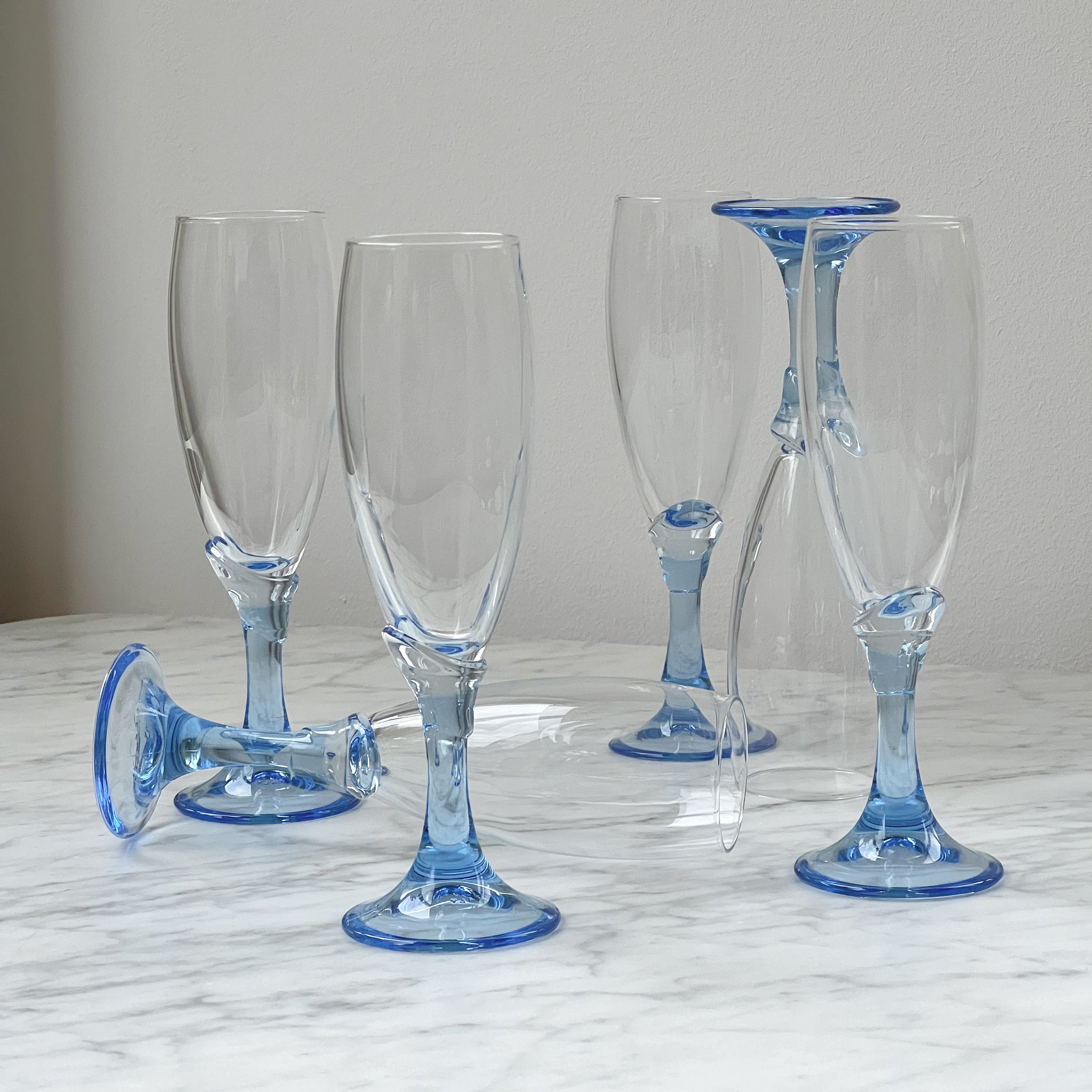 Wavy Blue Stem Champagne Flutes
