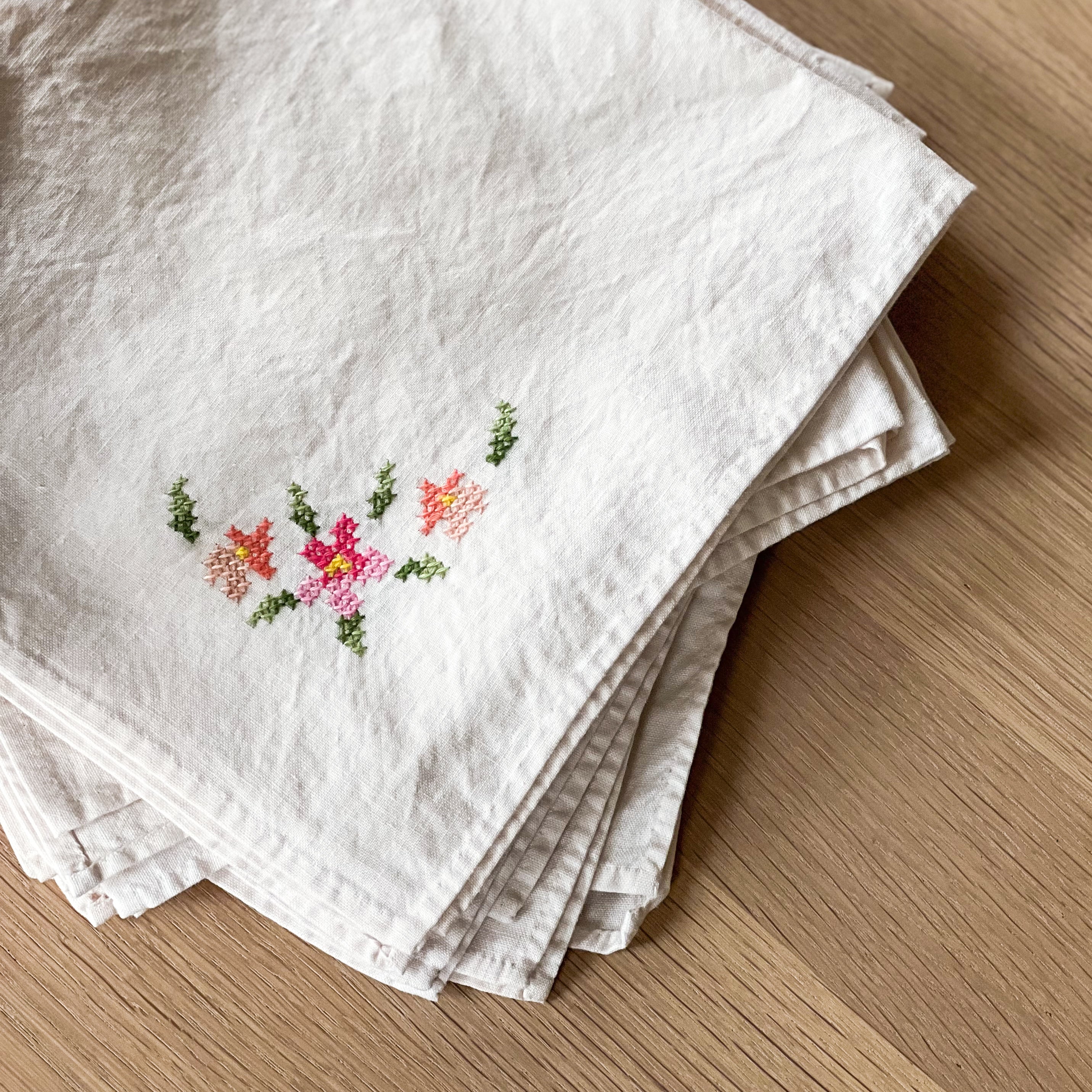 Floral Cross Stitch Napkins
