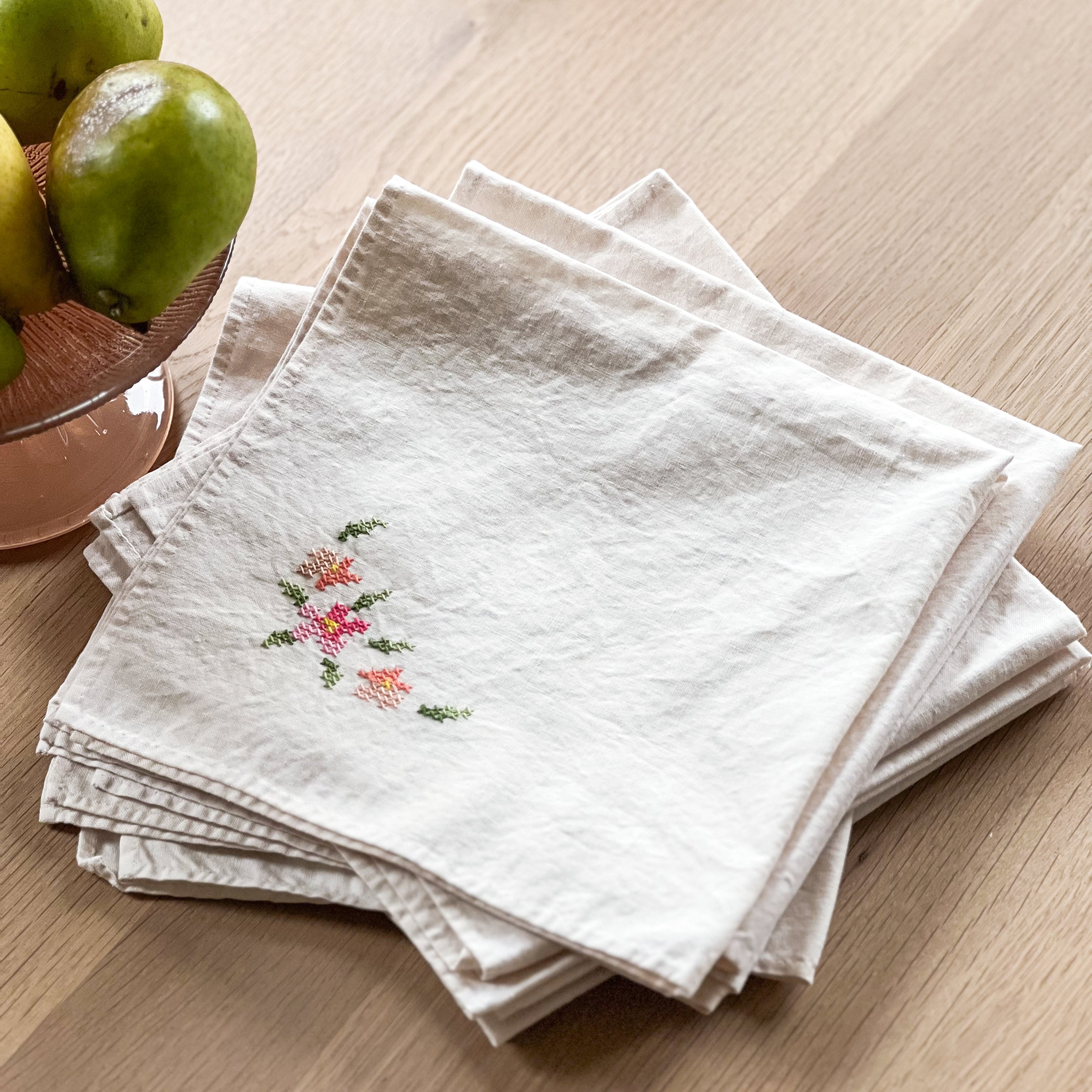 Floral Cross Stitch Napkins
