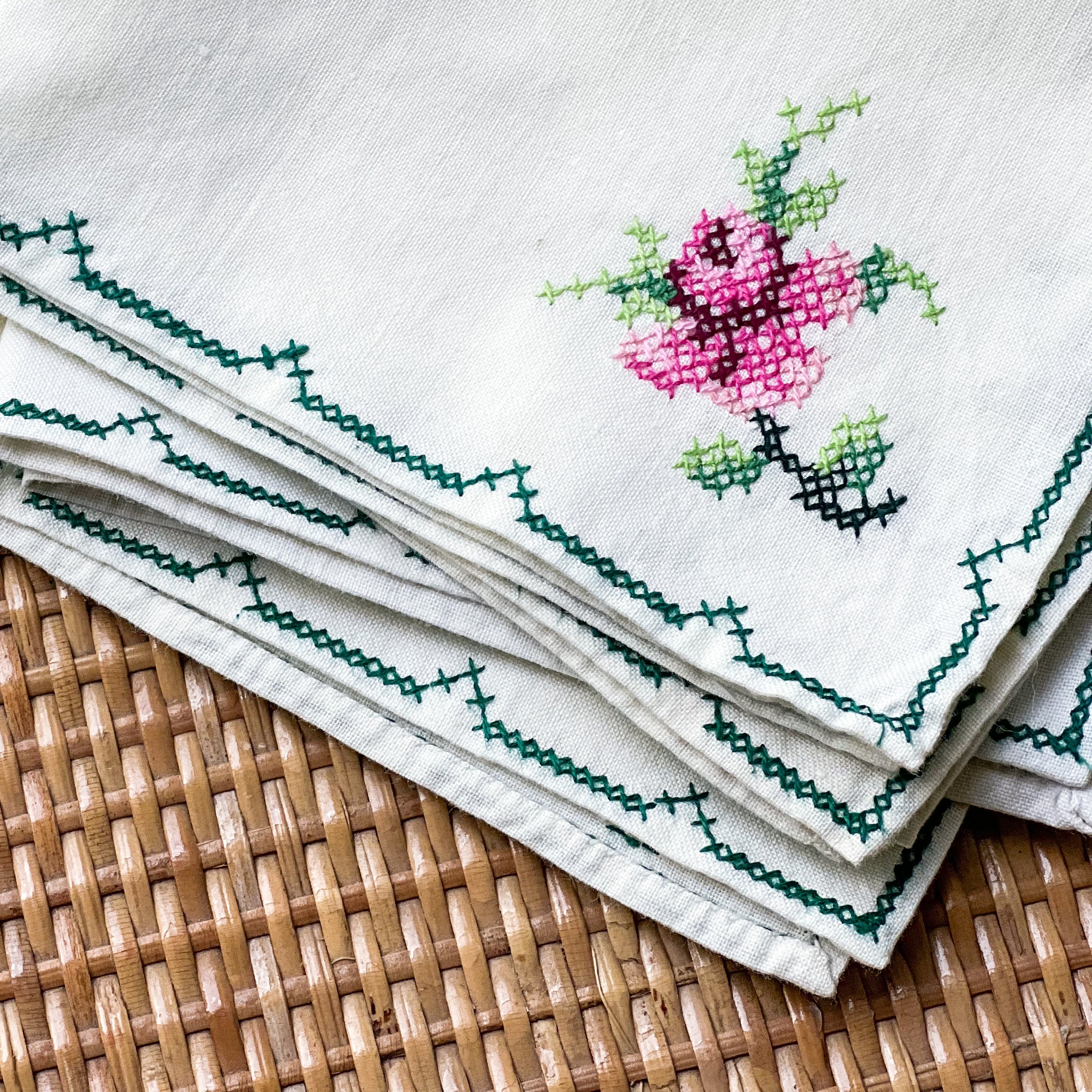 Green Cross Stitch Napkins