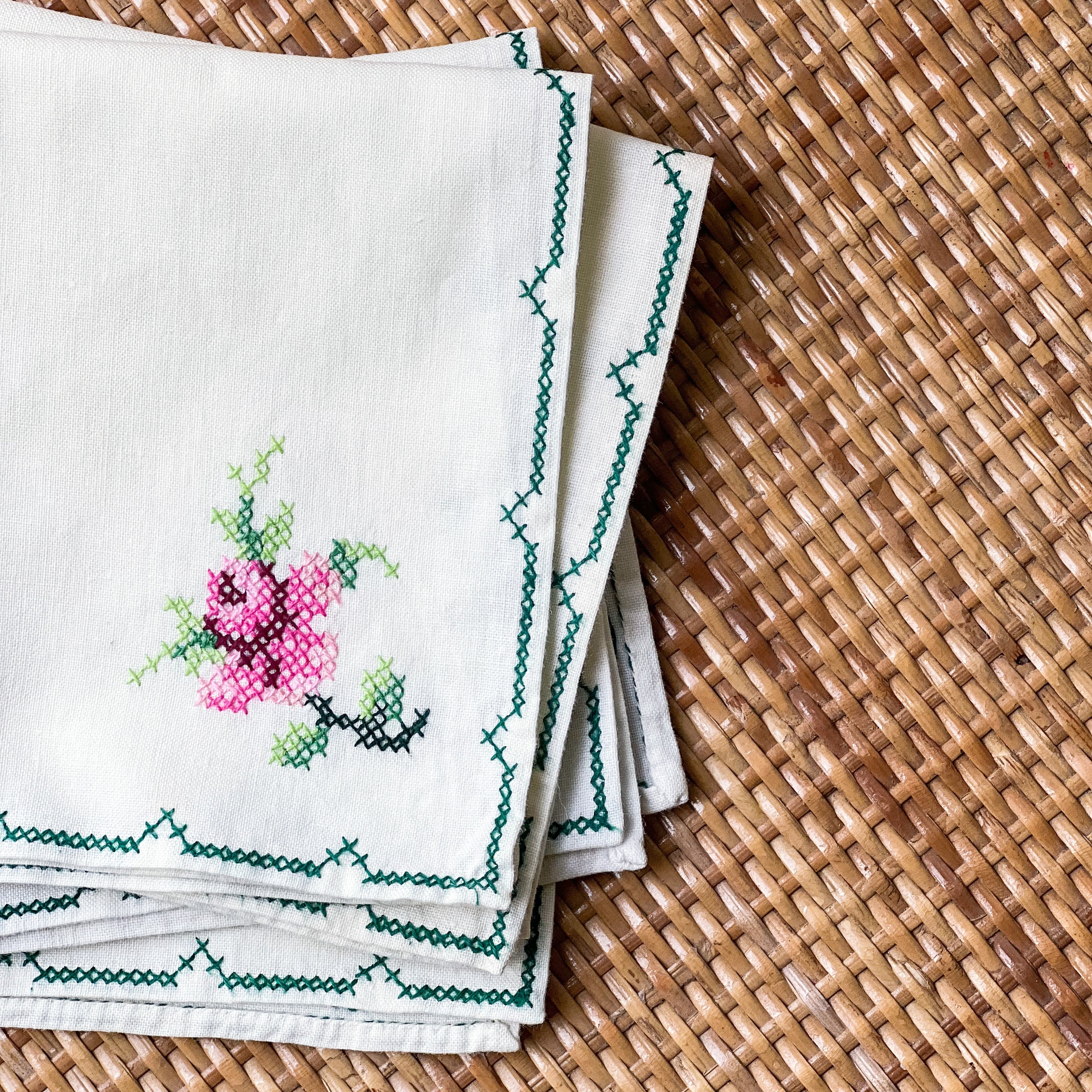 Green Cross Stitch Napkins