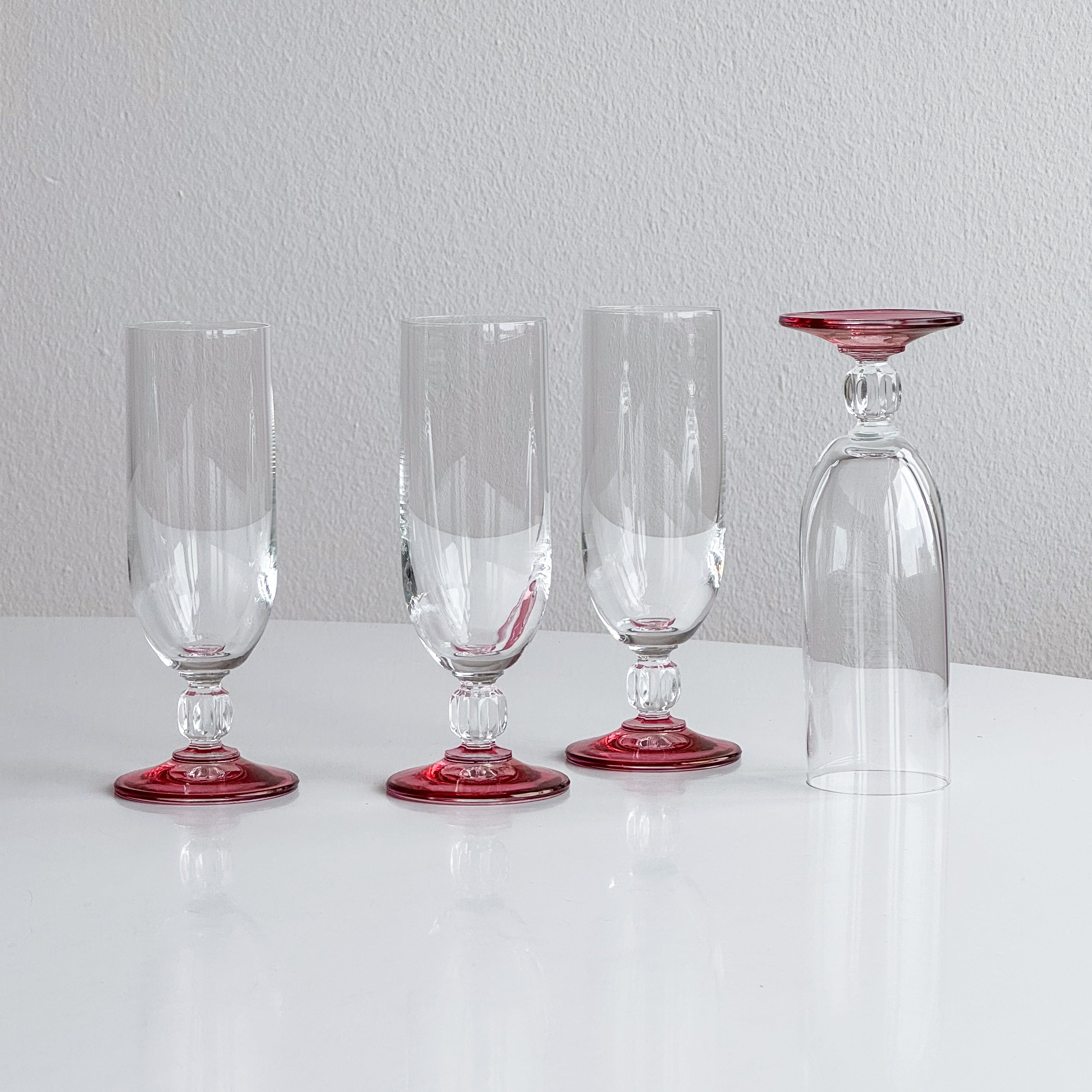 Pink Base Crystal Champagne Flutes