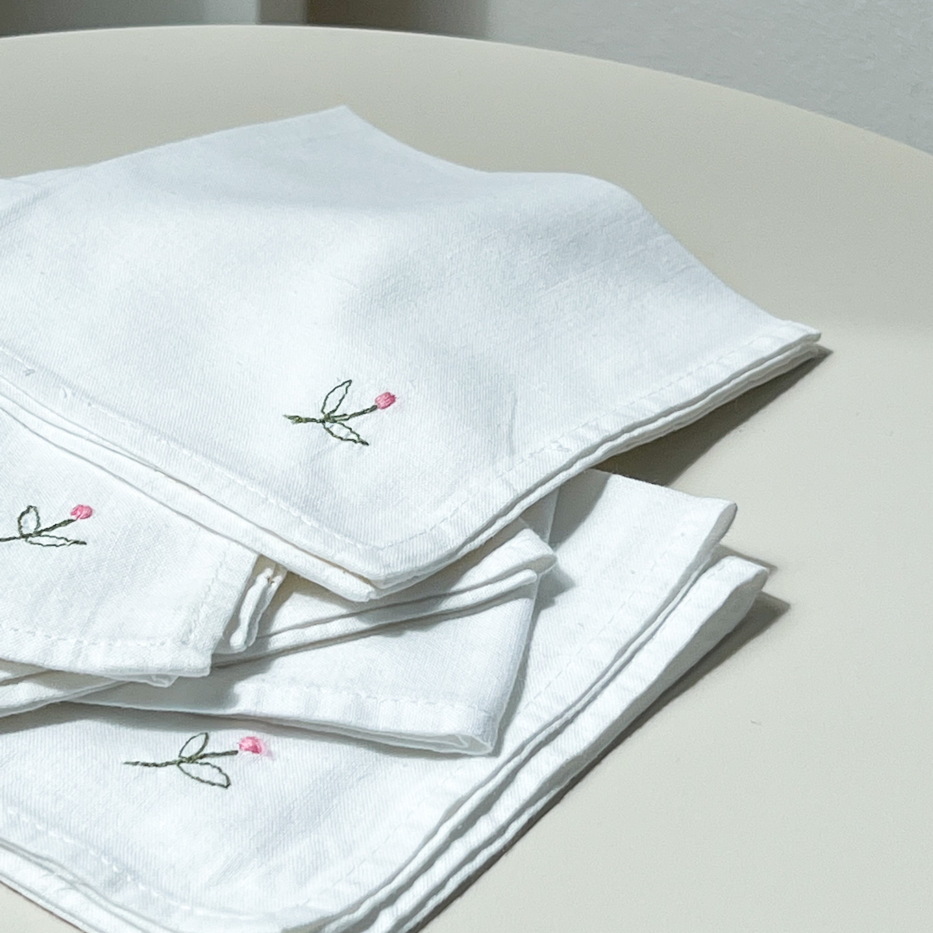 White Embroidered Floral Napkins