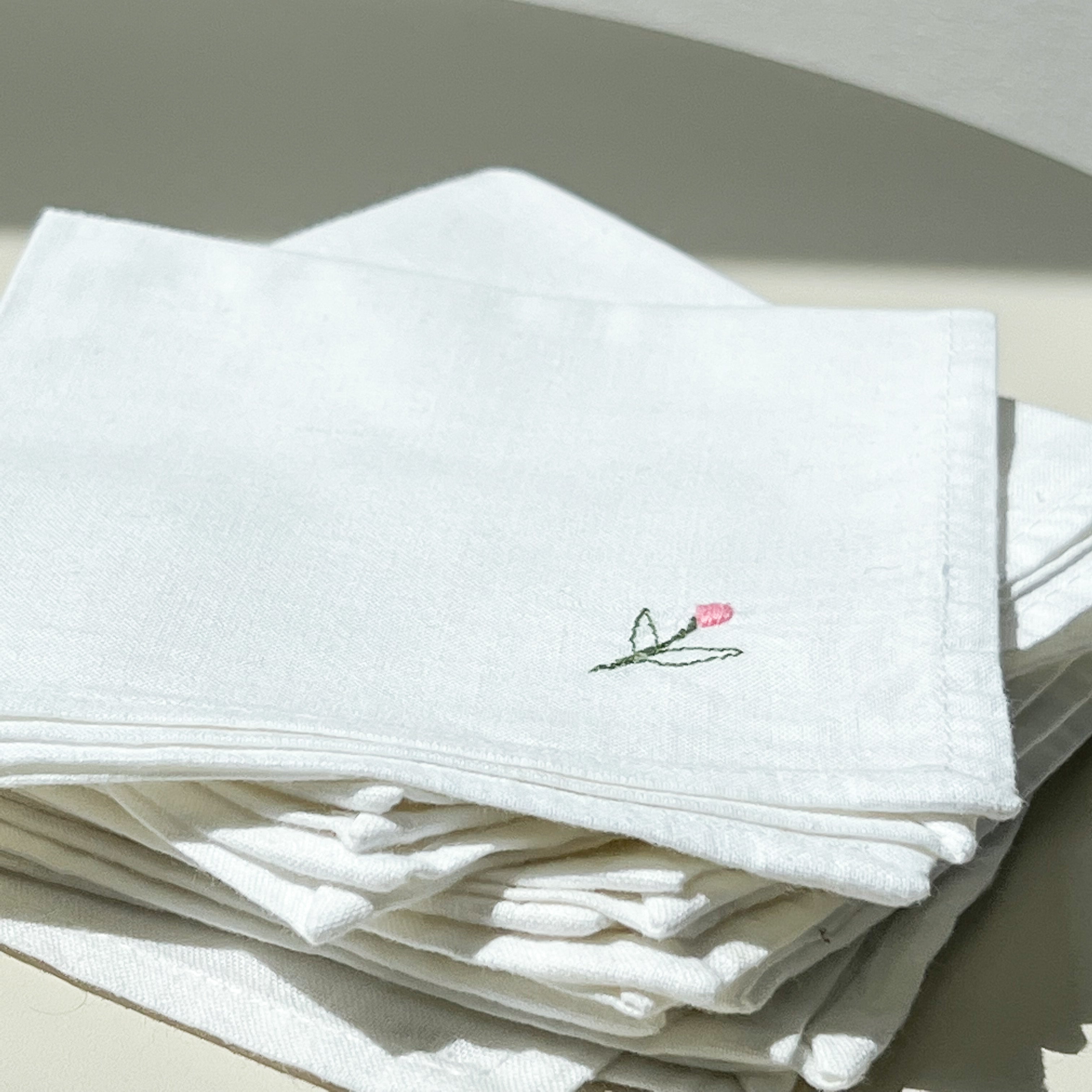 White Embroidered Floral Napkins