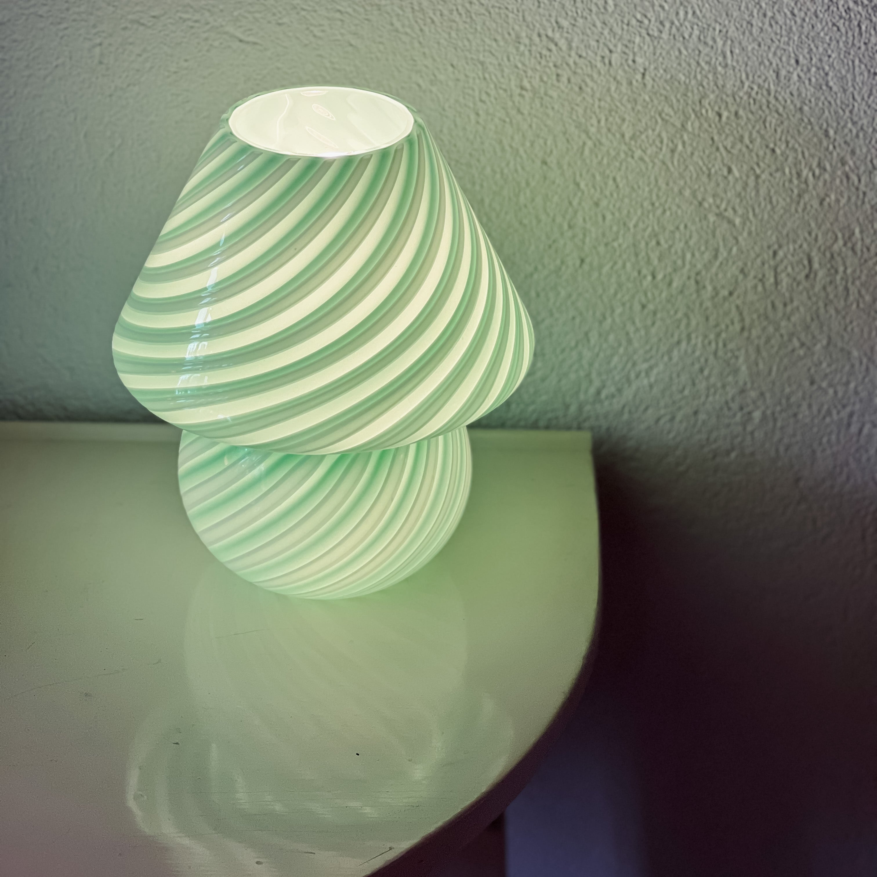 Green and White Swirly Mushroom Lamp