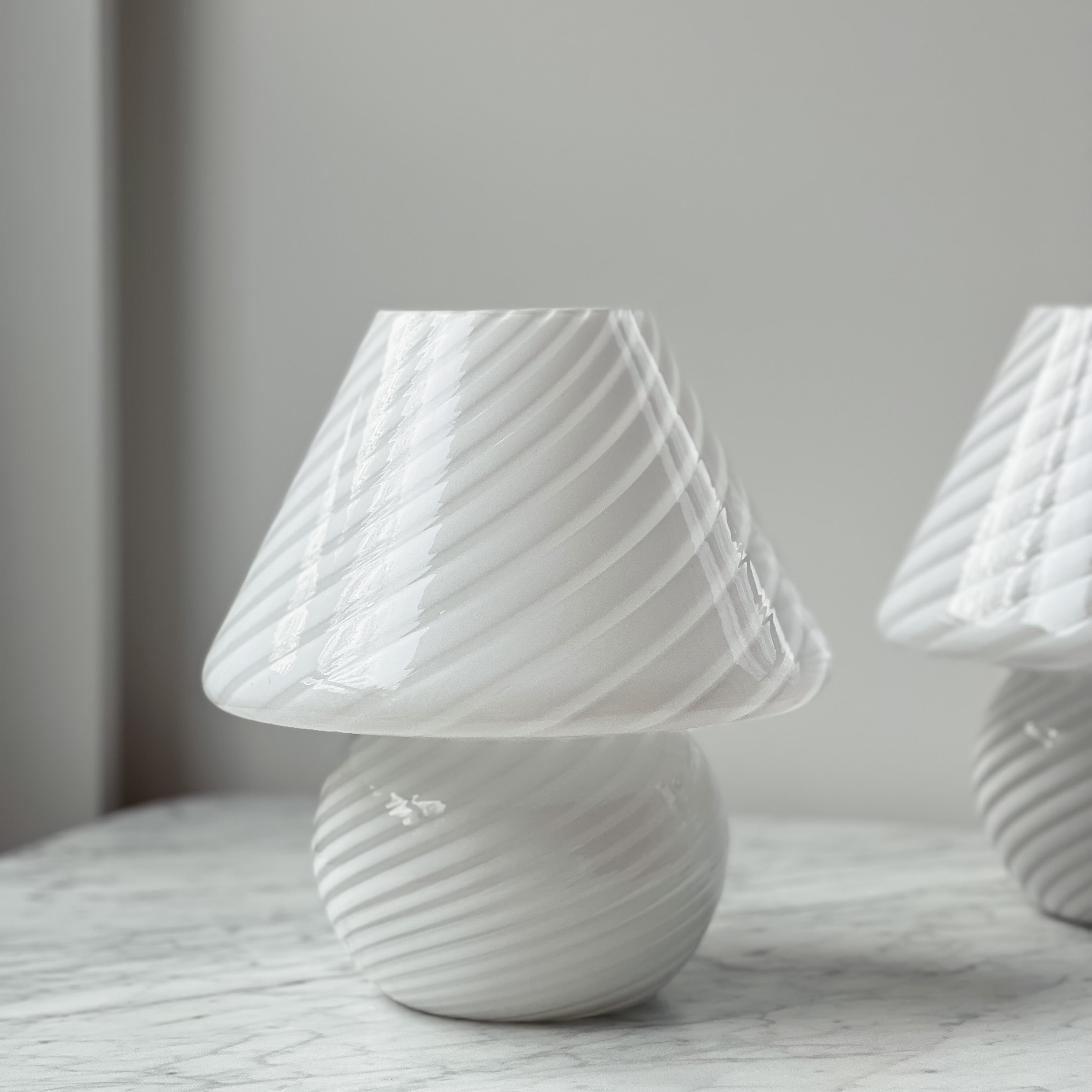 Pair of White Murano Mushroom Lamps