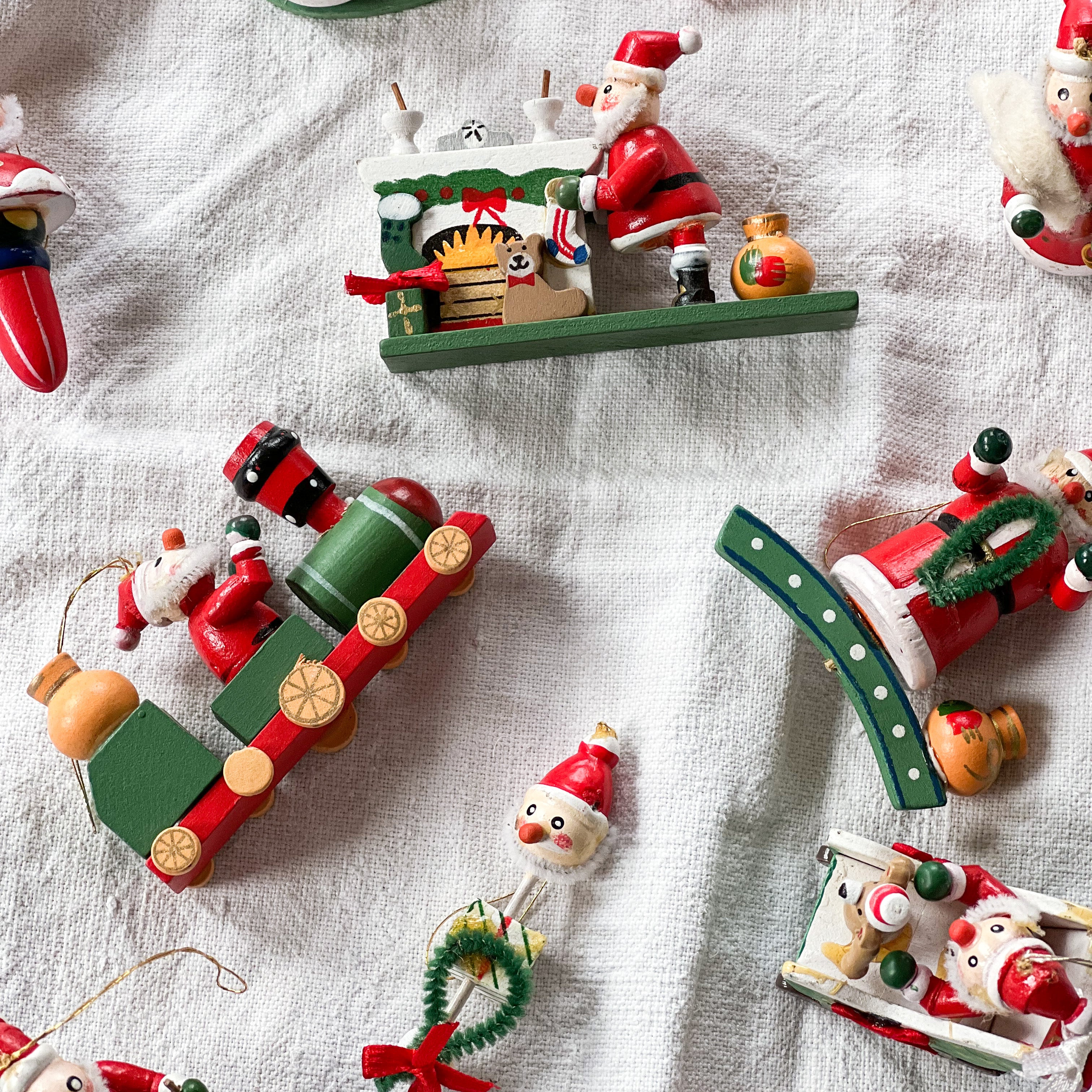 Handmade Wooden Santa Decorations