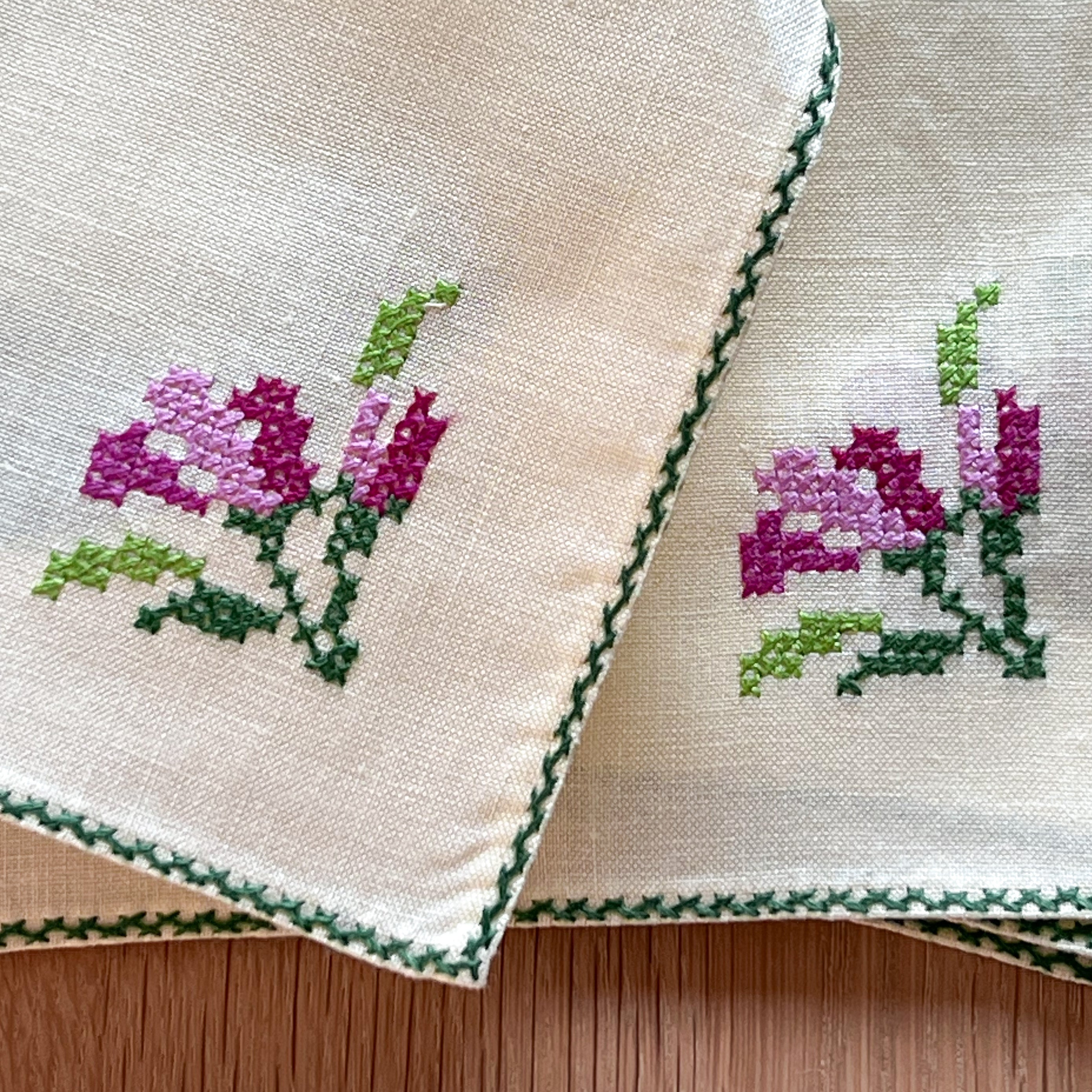 Yellow and Green Cross Stitch Napkins