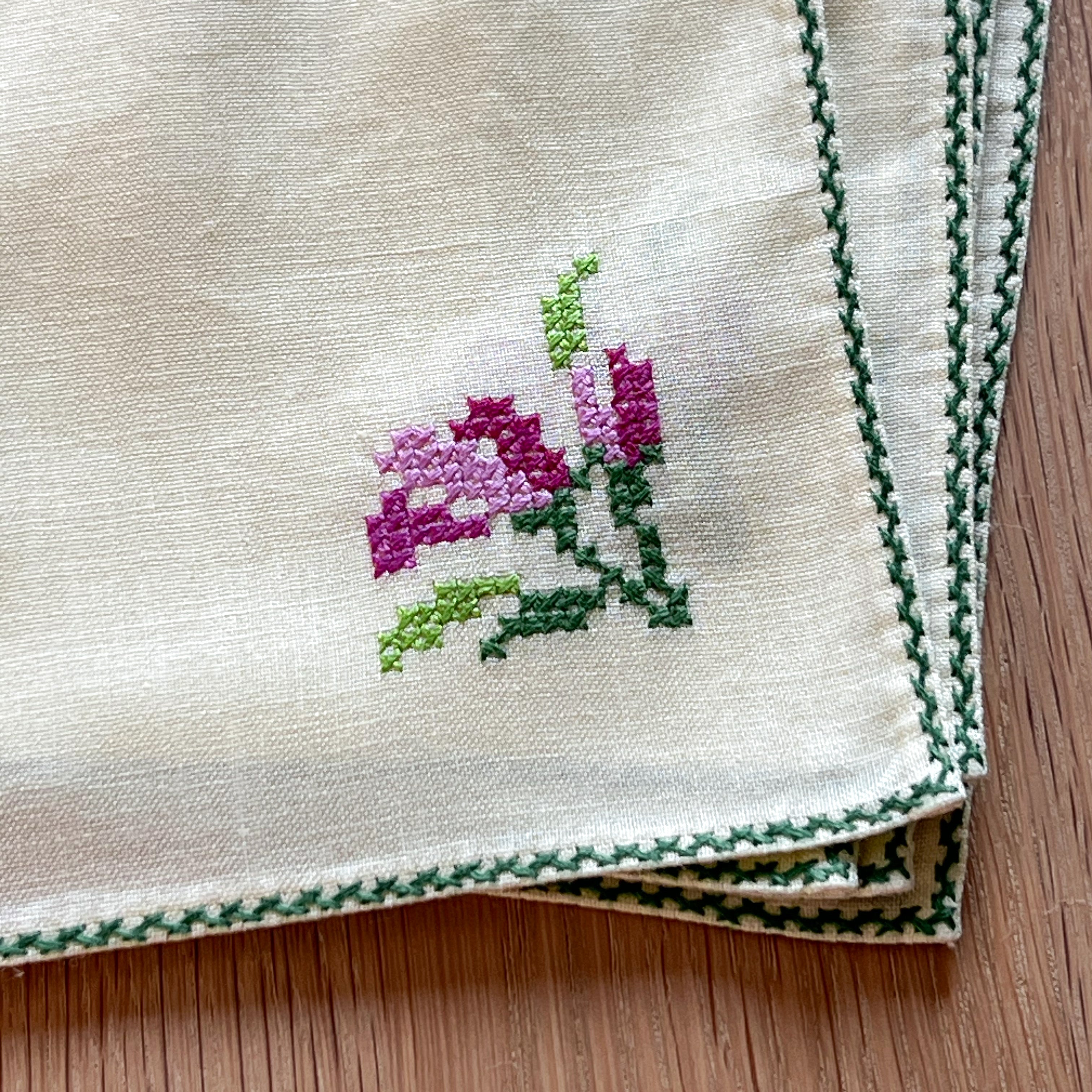 Yellow and Green Cross Stitch Napkins