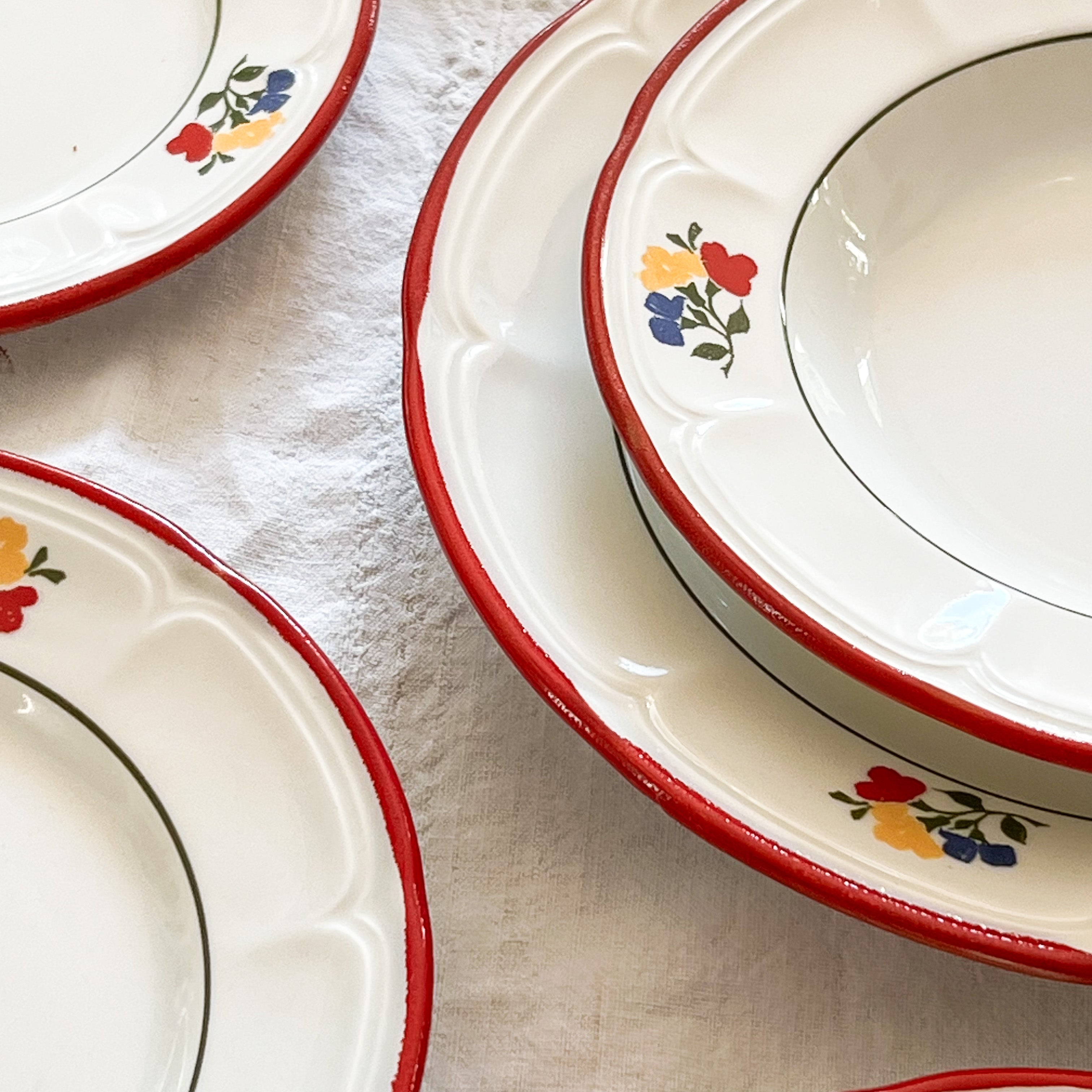 Red Floral Plate Set