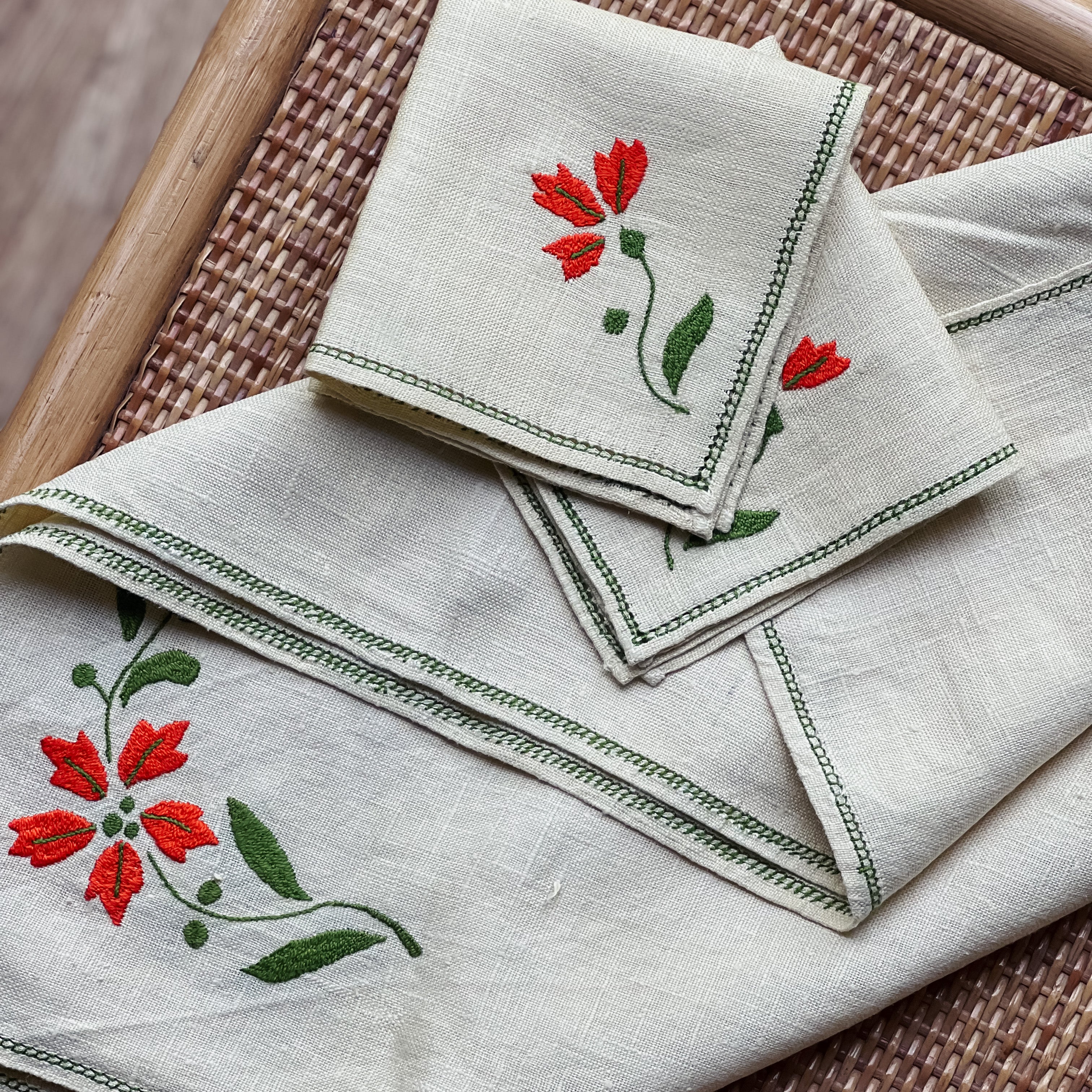 Floral Embroidered Linen Set