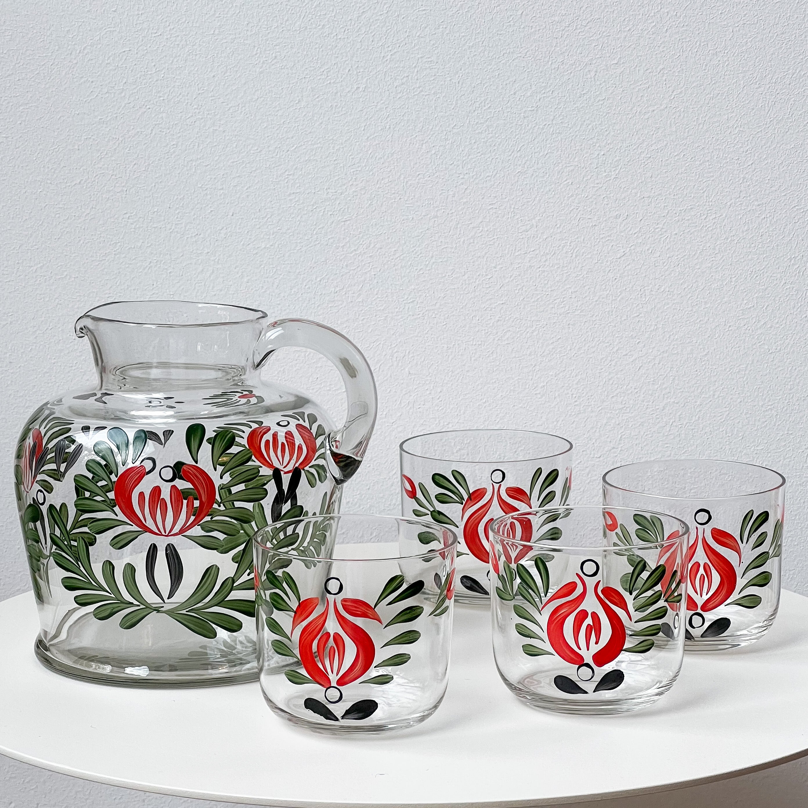 Hand-painted carafe and glasses
