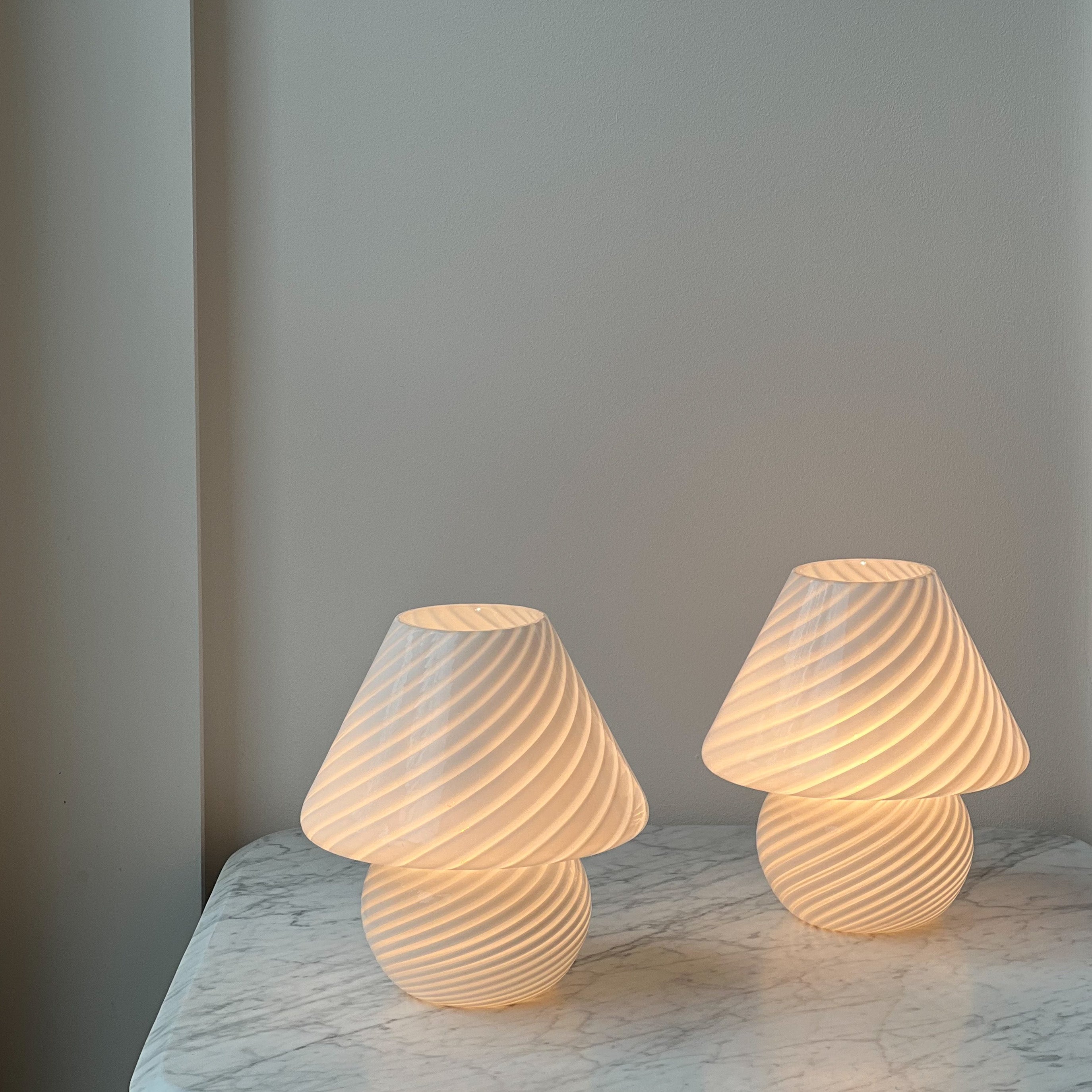 Pair of White Murano Mushroom Lamps